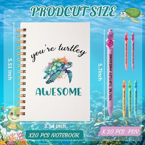 20 Sets Inspirational Turtle Gifts Includes 20 Turtles Spiral Notebooks 20 Glowing in The Dark Ballpoint Pens Employee Appreciation Gifts Bulk for Coworker Staff Team Turtle Lovers in Saudi Arabia