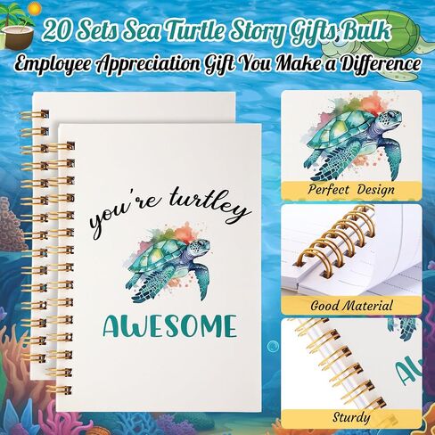 20 Sets Inspirational Turtle Gifts Includes 20 Turtles Spiral Notebooks 20 Glowing in The Dark Ballpoint Pens Employee Appreciation Gifts Bulk for Coworker Staff Team Turtle Lovers in Saudi Arabia