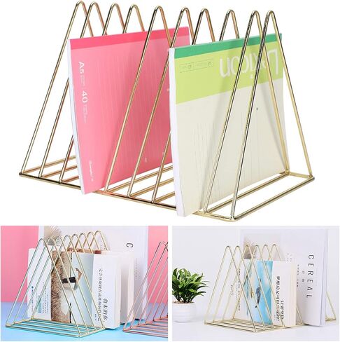 Triangle Book Shelf, Metal Gold Desk Books File Storage Rack Desktop Bookshelf, for Offices, Schools, Homes Storing Magazines, Documents in Saudi Arabia