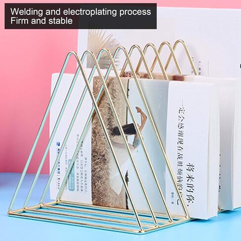 Triangle Book Shelf, Metal Gold Desk Books File Storage Rack Desktop Bookshelf, for Offices, Schools, Homes Storing Magazines, Documents in Saudi Arabia