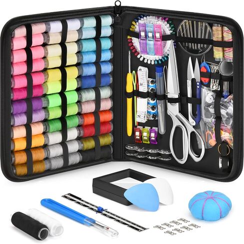 Baryfokwo Sewing Kit for Adults with Ultra Sharp Fabric Scissors, 242 Pcs Newly Upgraded Portable Travel Sewing Kit Professional Hand Needle and Thread Kit for Beginners Home Travel in Saudi Arabia