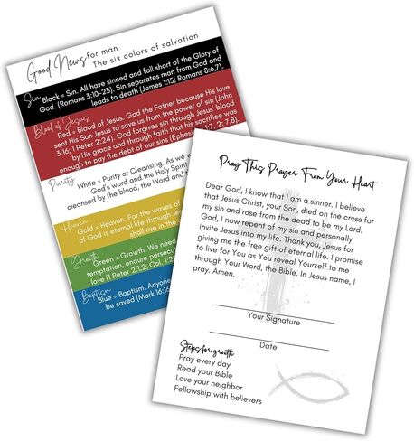 Six 6 Colors of Salvation Romans Road Tracts Cards 100pk 4.5x5.5" Good News for Man Handout Scripture How To Be Saved Door Knocking Church Teens Camp in Saudi Arabia