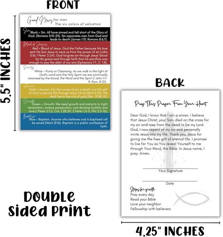 Six 6 Colors of Salvation Romans Road Tracts Cards 100pk 4.5x5.5" Good News for Man Handout Scripture How To Be Saved Door Knocking Church Teens Camp in Saudi Arabia