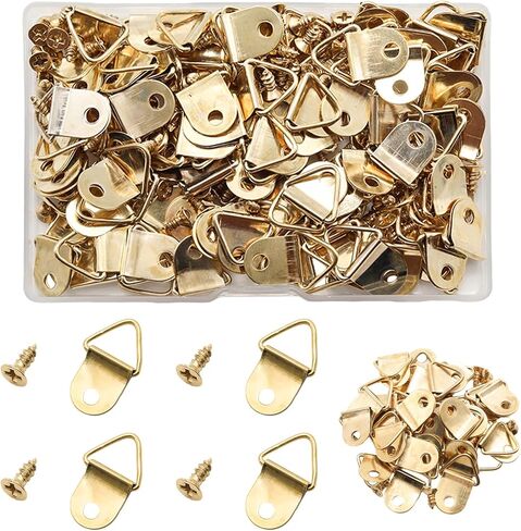 100 PCS مثلث صغير المثلث ، شماعات الصور الفولاذية ، دائري شماعات الصور مع مسامير 100pcs ، وسنانير إطارات الصور للساعة ، ديكور الطلاء ، المرآة (البرونز) in Kuwait