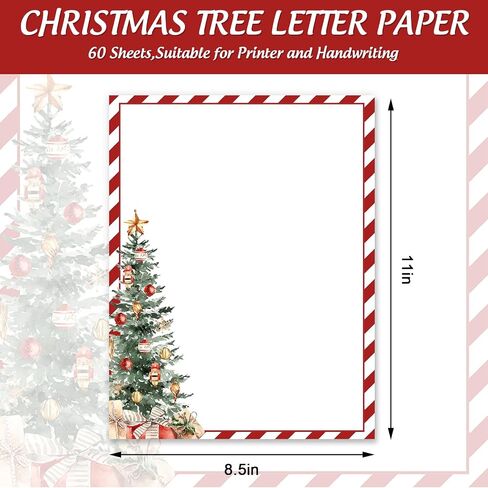 Whaline 60 Sheets Christmas Histricery Stationery Paper Print jouplete Red Stripe Xmas Tree Tree Papor in Saudi Arabia