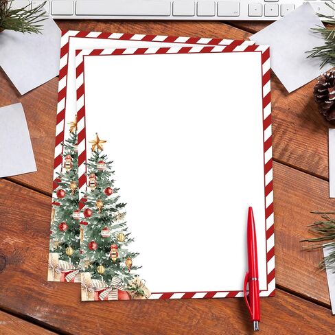 Whaline 60 Sheets Christmas Histricery Stationery Paper Print jouplete Red Stripe Xmas Tree Tree Papor in Saudi Arabia