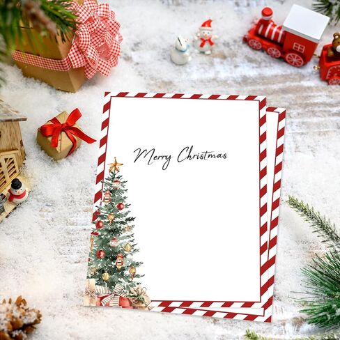 Whaline 60 Sheets Christmas Histricery Stationery Paper Print jouplete Red Stripe Xmas Tree Tree Papor in Saudi Arabia