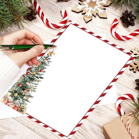 Whaline 60 Sheets Christmas Histricery Stationery Paper Print jouplete Red Stripe Xmas Tree Tree Papor in Saudi Arabia