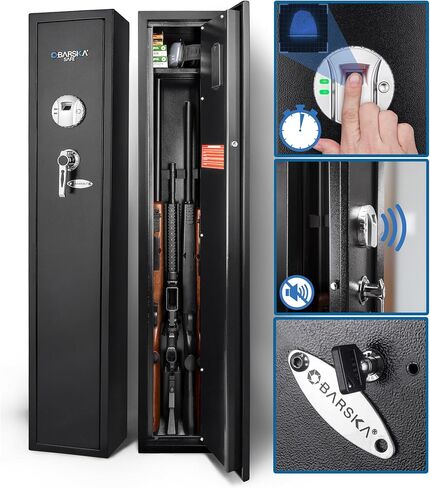 Barska Biometric Rifle Gun Safe - وصول سريع للبصمة الطويلة آمنة للمنزل ، والوضع الصامت ، والوضع الصامت ، والرف القابل للإزالة ، ومفاتيح النسخ الاحتياطي والبطارية in Saudi Arabia