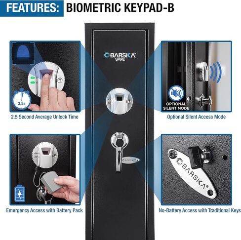 Barska Biometric Rifle Gun Safe - وصول سريع للبصمة الطويلة آمنة للمنزل ، والوضع الصامت ، والوضع الصامت ، والرف القابل للإزالة ، ومفاتيح النسخ الاحتياطي والبطارية in Saudi Arabia