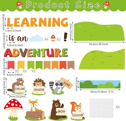 Woodland Bulletin Board Set Jungle Forest Classroom Decorations Fall Learning is an Adventure Paper Cutouts Motivational Safari Animal Fall Bulletin Board for Nursery Chalkboard Wall Door Decor in Saudi Arabia