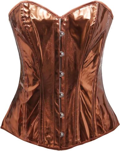 bslingerie Women Faux Leather Metallic Boned Bustier Lace Up Shapewear Corset Crop Tops in Kuwait