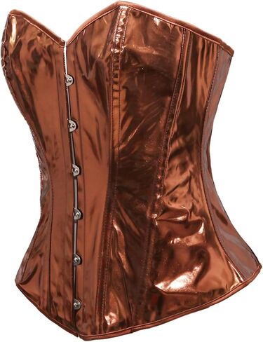 bslingerie Women Faux Leather Metallic Boned Bustier Lace Up Shapewear Corset Crop Tops in Kuwait