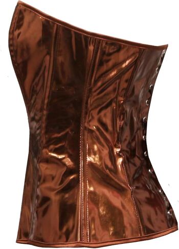 bslingerie Women Faux Leather Metallic Boned Bustier Lace Up Shapewear Corset Crop Tops in Kuwait