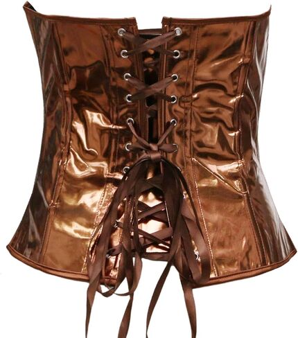 bslingerie Women Faux Leather Metallic Boned Bustier Lace Up Shapewear Corset Crop Tops in Kuwait