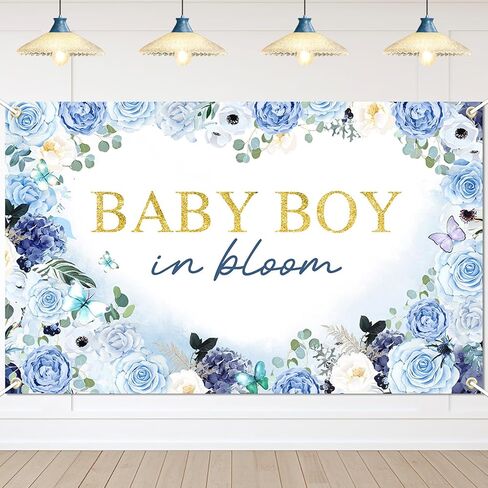 Avezano Baby Boy in Bloom Backdrop 6x3.6 ft Baby in Bloom Baby Shower Decorations Boy Blue Watercolor Floral Baby Shower Banner Newborn Photography Props in Saudi Arabia