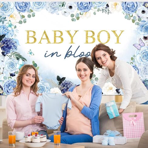 Avezano Baby Boy in Bloom Backdrop 6x3.6 ft Baby in Bloom Baby Shower Decorations Boy Blue Watercolor Floral Baby Shower Banner Newborn Photography Props in Saudi Arabia