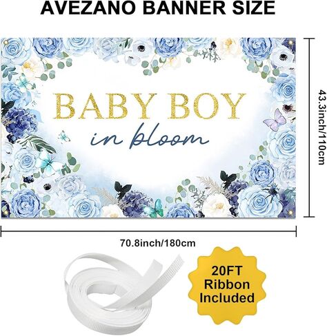 Avezano Baby Boy in Bloom Backdrop 6x3.6 ft Baby in Bloom Baby Shower Decorations Boy Blue Watercolor Floral Baby Shower Banner Newborn Photography Props in Saudi Arabia