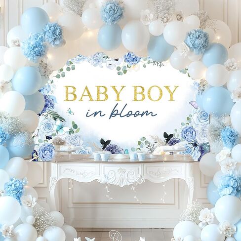Avezano Baby Boy in Bloom Backdrop 6x3.6 ft Baby in Bloom Baby Shower Decorations Boy Blue Watercolor Floral Baby Shower Banner Newborn Photography Props in Saudi Arabia