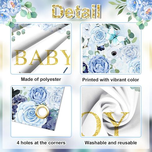 Avezano Baby Boy in Bloom Backdrop 6x3.6 ft Baby in Bloom Baby Shower Decorations Boy Blue Watercolor Floral Baby Shower Banner Newborn Photography Props in Saudi Arabia