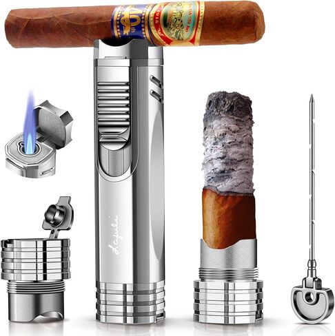 Triple Jet Flame Cigar Lighter, Cigar Punch, Cigar Draw Enhancer, Cigar Holder,All-in-one Refillable Butane Torch Lighter. Cigar Accessories(Gas Not Included) in Saudi Arabia