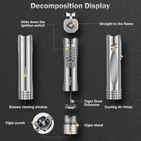 Triple Jet Flame Cigar Lighter, Cigar Punch, Cigar Draw Enhancer, Cigar Holder,All-in-one Refillable Butane Torch Lighter. Cigar Accessories(Gas Not Included) in Saudi Arabia