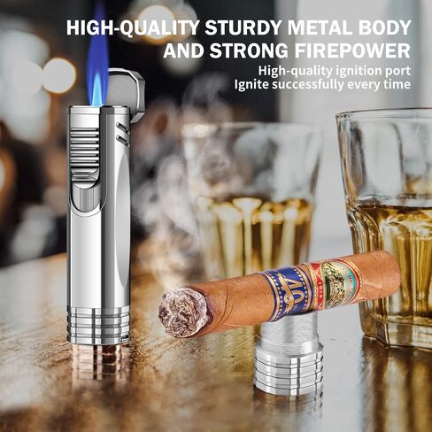 Triple Jet Flame Cigar Lighter, Cigar Punch, Cigar Draw Enhancer, Cigar Holder,All-in-one Refillable Butane Torch Lighter. Cigar Accessories(Gas Not Included) in Saudi Arabia