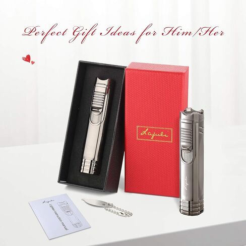 Triple Jet Flame Cigar Lighter, Cigar Punch, Cigar Draw Enhancer, Cigar Holder,All-in-one Refillable Butane Torch Lighter. Cigar Accessories(Gas Not Included) in Saudi Arabia