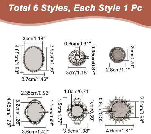 NBEADS 6 Pcs Bolo Tie Buckle, 6 Styles Tibetan Alloy Slides Clasp Cabochon Settings Findings Blank for Bolo Tie Making, Antique Silver in Saudi Arabia
