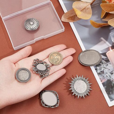 NBEADS 6 Pcs Bolo Tie Buckle, 6 Styles Tibetan Alloy Slides Clasp Cabochon Settings Findings Blank for Bolo Tie Making, Antique Silver in Saudi Arabia