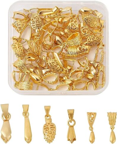 Fashewelry 12pcs Sterling Silver Patch & Snap on Bails - 6 أنماط مشبك مشبك لقلادة DIY ، قرط ، حرفة مجوهرات مفاتيح مفاتيح in Saudi Arabia