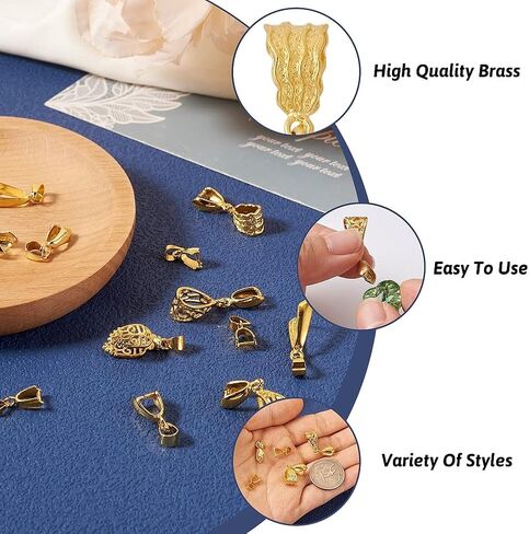 Fashewelry 12pcs Sterling Silver Patch & Snap on Bails - 6 أنماط مشبك مشبك لقلادة DIY ، قرط ، حرفة مجوهرات مفاتيح مفاتيح in Saudi Arabia