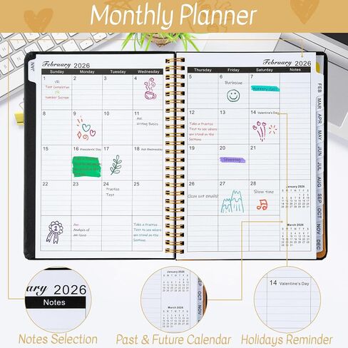 Xqumoi 2026 A5 Planner - Skuln Skull Skulton 2026 Weekly and Monthly Planner لا يهتم أحد بأدفاب محافظات الكتابة القوطية ، يناير 2026 - ديسمبر 2026 ، تقويم الغلاف مع ملصقات علامات التبويب الخلفية الخلفية in Kuwait