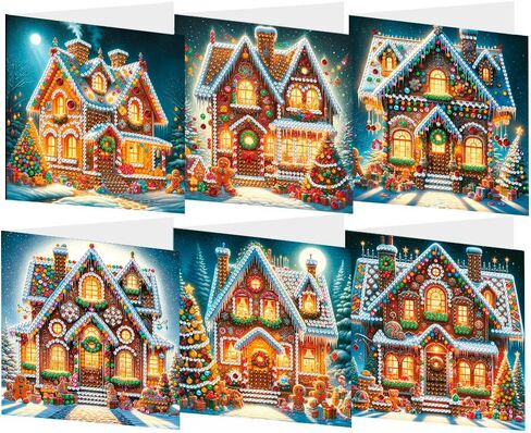 ygbaby 6 عبوات DIY 5D Diamond Painting بطاقات عيد الميلاد للبالغين للكبار الكريستال Tree Tree Diamond Art Cards Merry Christmas Gifts Gem Art Art لعائلة عيد الميلاد والأصدقاء in Saudi Arabia