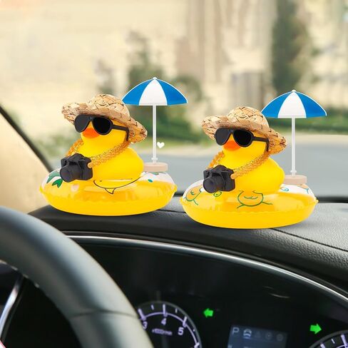 بط سيارة Wonuu ، البط ، ديكورات Dashboard ، بطة السباحة لإكسسوارات زخرفة السيارات مع قبعة من القش ، ونظارات ، ونظارات شمسية ، ومظلة الشمس ، وخاتم السباحة ، وحلقة الدلفين الصغيرة الصفراء in Kuwait