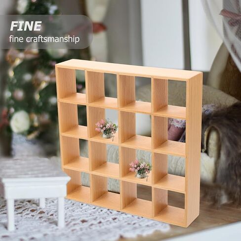 1: 12 Dollhouse Miniature Bookshelf 16 Grid Wooden Furniture Wood Storage Rack Mini Unfinished Shelves Miniature Wall Rack Model Mini Bookshelf Furniture Accessories for Doll House Decor in Saudi Arabia