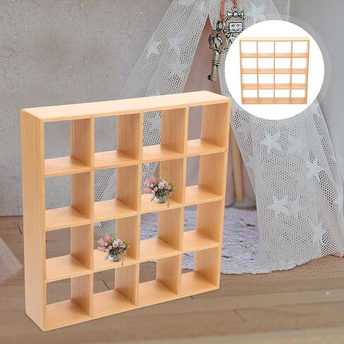 1: 12 Dollhouse Miniature Bookshelf 16 Grid Wooden Furniture Wood Storage Rack Mini Unfinished Shelves Miniature Wall Rack Model Mini Bookshelf Furniture Accessories for Doll House Decor in Saudi Arabia