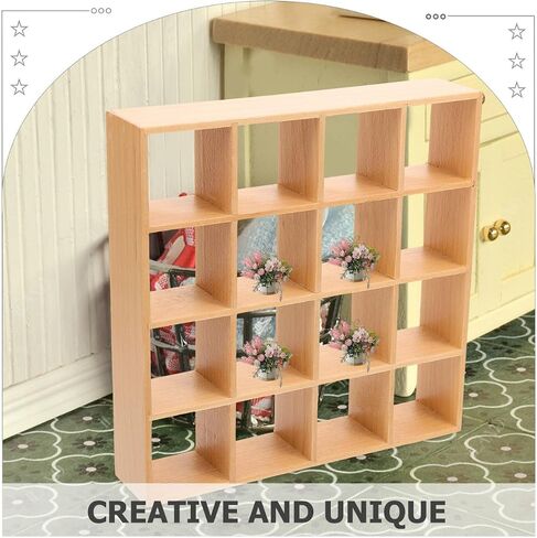 1: 12 Dollhouse Miniature Bookshelf 16 Grid Wooden Furniture Wood Storage Rack Mini Unfinished Shelves Miniature Wall Rack Model Mini Bookshelf Furniture Accessories for Doll House Decor in Saudi Arabia