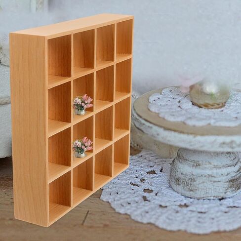 1: 12 Dollhouse Miniature Bookshelf 16 Grid Wooden Furniture Wood Storage Rack Mini Unfinished Shelves Miniature Wall Rack Model Mini Bookshelf Furniture Accessories for Doll House Decor in Saudi Arabia
