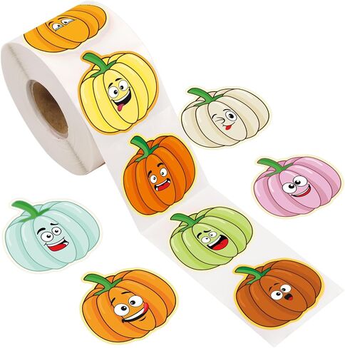 Ceiba Tree 500Pcs Pumpkin Stickers Halloween Pumpkin Shaped Sticker Roll for Kids Self Adhesive Sealing Labels Fall Autumn Party Supplies in Saudi Arabia