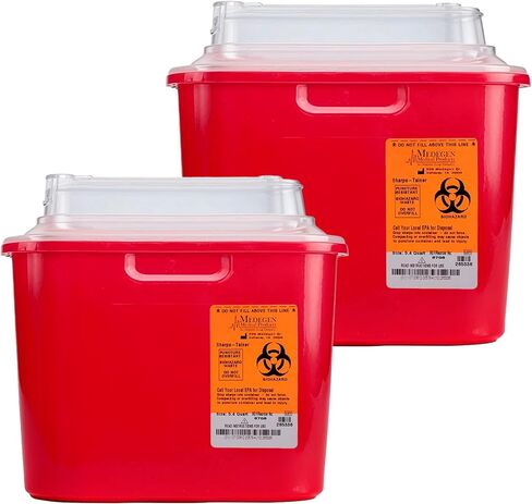 حاوية أدوات حادة حمراء شفافة من AMZ للاستخدام المنزلي، 1.25 جالون. عبوة من 5 حاويات بلاستيكية للتخلص من الإبر. حاويات المخاطر البيولوجية. حاويات الأدوات الحادة الطبية للاستخدام المنزلي in Kuwait