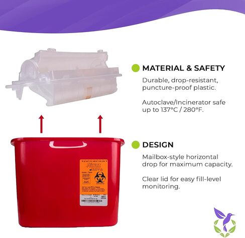 حاوية أدوات حادة حمراء شفافة من AMZ للاستخدام المنزلي، 1.25 جالون. عبوة من 5 حاويات بلاستيكية للتخلص من الإبر. حاويات المخاطر البيولوجية. حاويات الأدوات الحادة الطبية للاستخدام المنزلي in Kuwait