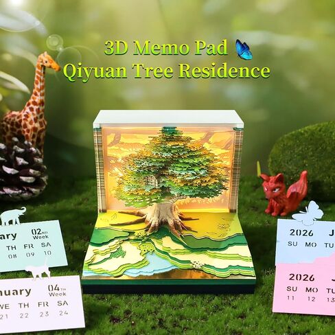 3D Art Calendar 2026,3D Memo Pad Creative Time Piece Calendar Magic Tree Rip Away Paper Carving Multi-color DIY Note in Kuwait