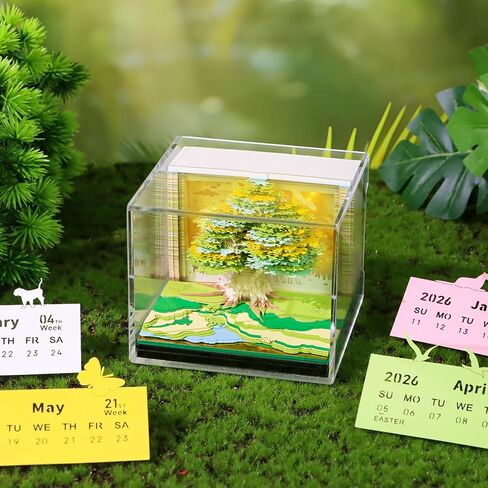 3D Art Calendar 2026,3D Memo Pad Creative Time Piece Calendar Magic Tree Rip Away Paper Carving Multi-color DIY Note in Kuwait
