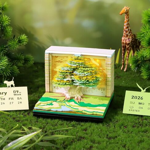 3D Art Calendar 2026,3D Memo Pad Creative Time Piece Calendar Magic Tree Rip Away Paper Carving Multi-color DIY Note in Kuwait