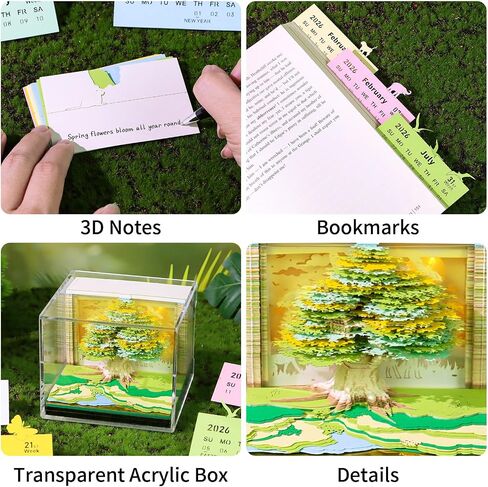3D Art Calendar 2026,3D Memo Pad Creative Time Piece Calendar Magic Tree Rip Away Paper Carving Multi-color DIY Note in Kuwait