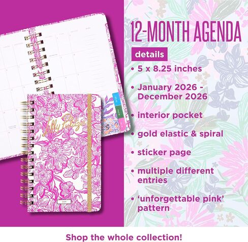 Lilly Pulitzer Medium Monthly Planner January 2026 - December 2026, Monthly Agenda & Calendar, Stickers, Pockets, & Spiral Binding (Unforgettable Pink) in Saudi Arabia