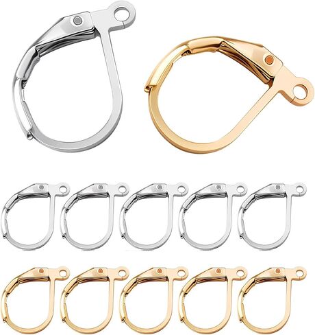 60 PCS Hypoallergenic arring Hooks ، Leverback Earwire French Hook مع حلقة مفتوحة لتصميمات القرط نتائج المجوهرات (ذهبية وفضية) in Saudi Arabia