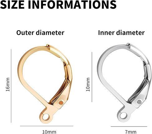 60 PCS Hypoallergenic arring Hooks ، Leverback Earwire French Hook مع حلقة مفتوحة لتصميمات القرط نتائج المجوهرات (ذهبية وفضية) in Saudi Arabia