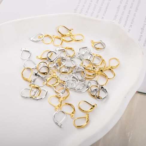 60 PCS Hypoallergenic arring Hooks ، Leverback Earwire French Hook مع حلقة مفتوحة لتصميمات القرط نتائج المجوهرات (ذهبية وفضية) in Saudi Arabia
